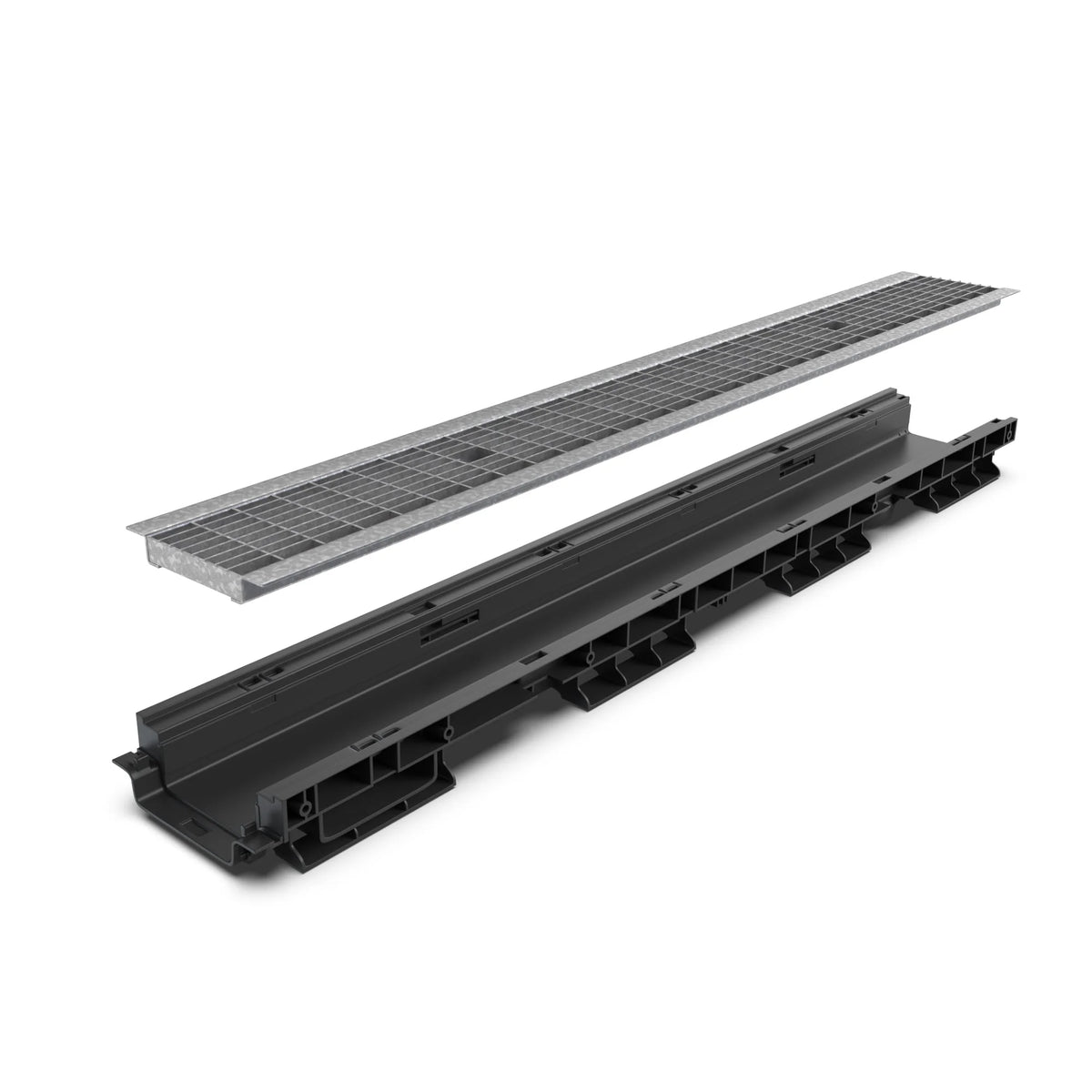 Canal de Plástico BASE DN100 con Rejilla Entramada de Acero Galvanizado B125