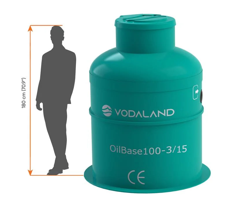 Separador de Hidrocarburos con BYPASS OilBase100-3/15 D1200 H1850 Ø200 con decantador 300L
