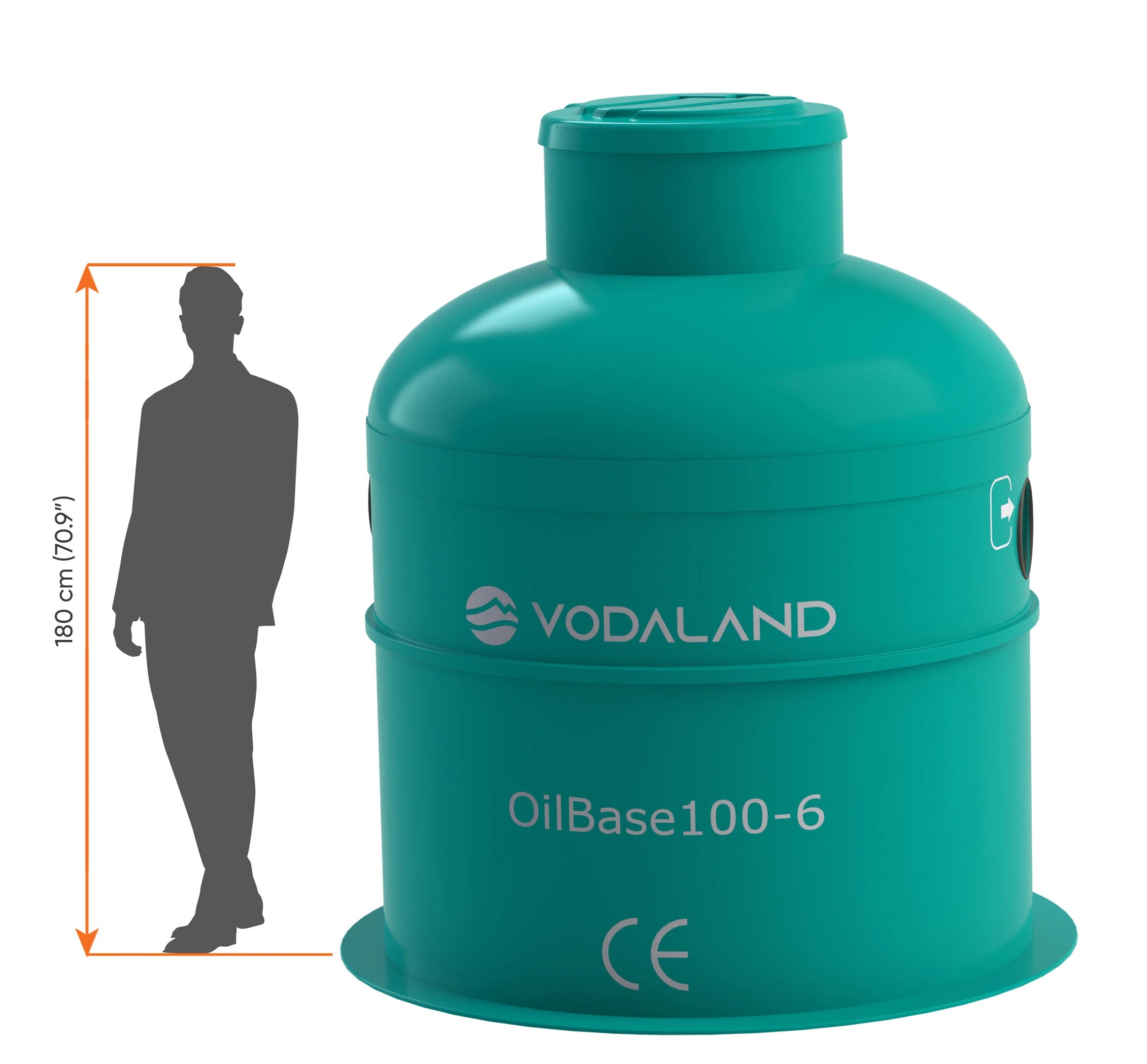 Separador de Hidrocarburos sin BYPASS OilBase100-6 l/s D1400 H2000 Ø160 con decantador 600L