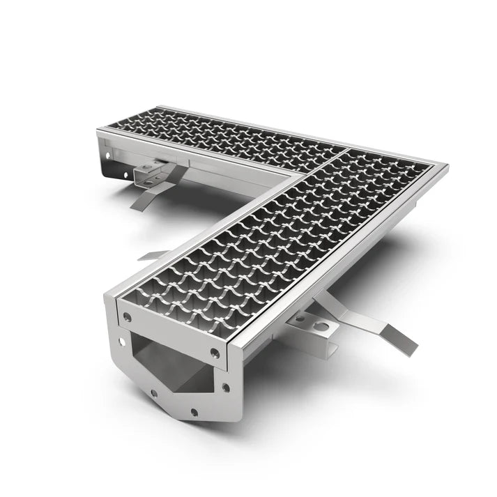 Canal modular de acero inoxidable AISI 304 DN100 con ángulo de 90 grados