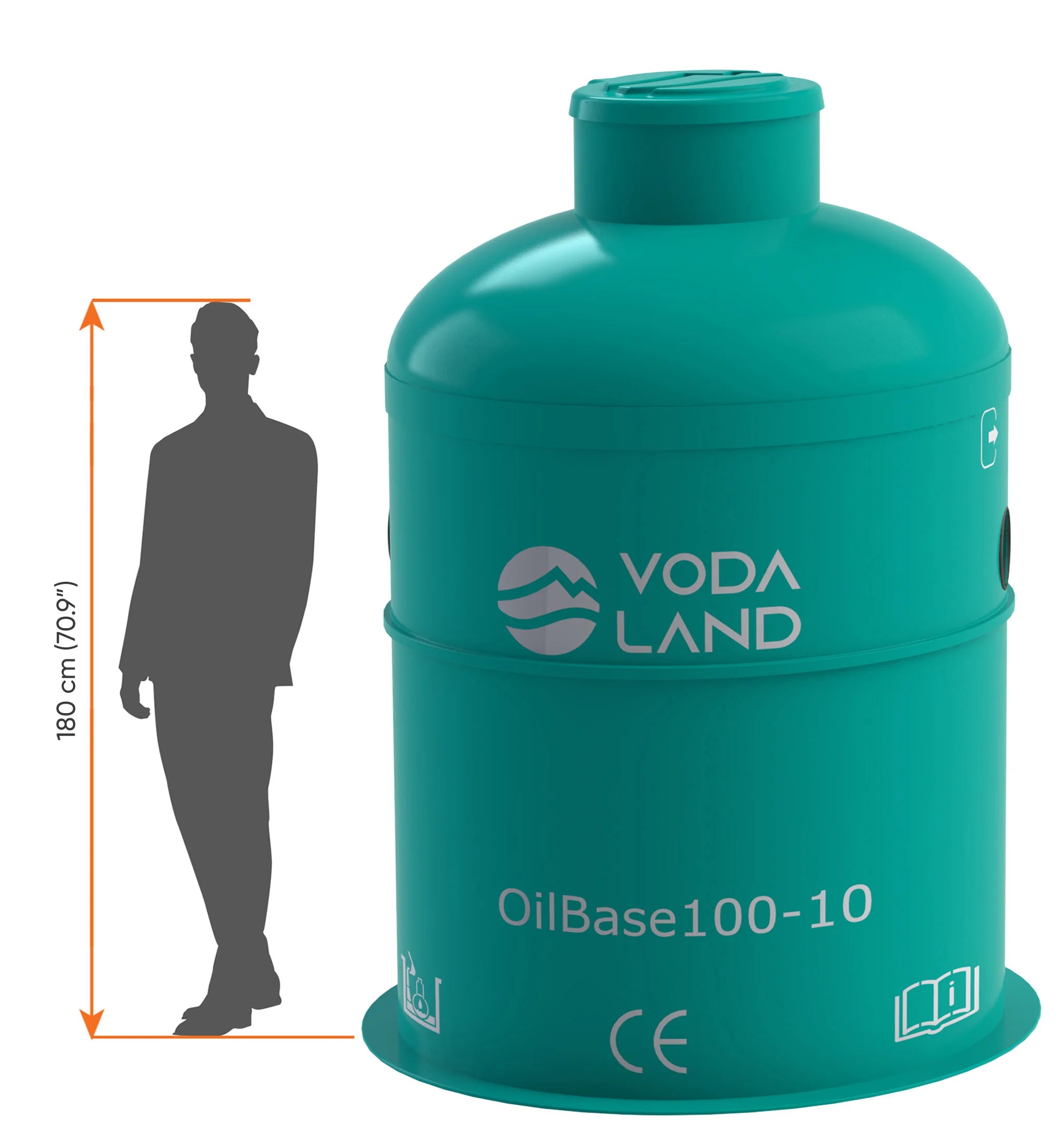 Separador de Hidrocarburos sin BYPASS OilBase100-10 l/s D1600 H2250 Ø160 con decantador 1000L