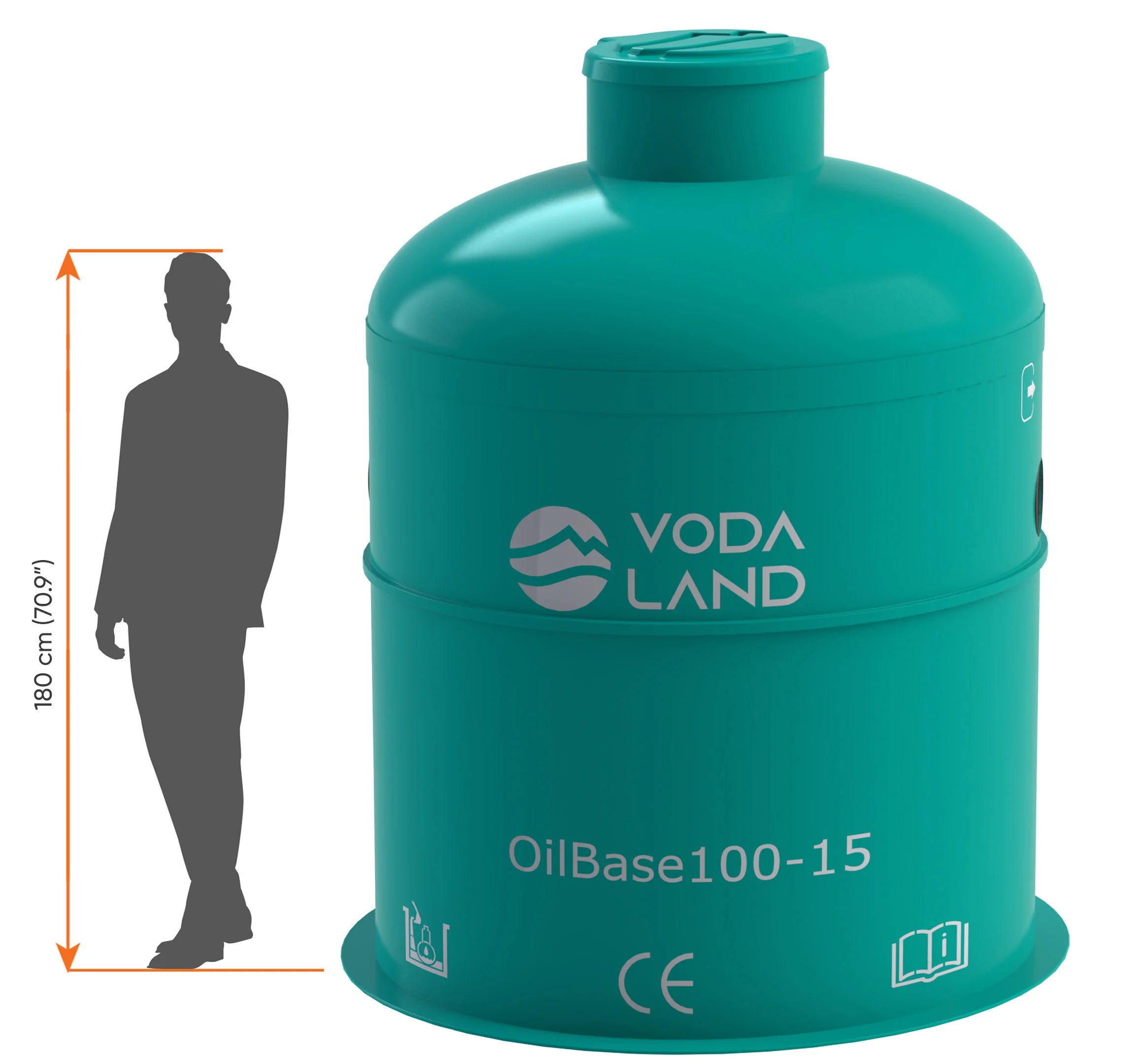 Separador de Hidrocarburos sin BYPASS OilBase100-15 l/s D1800 H2200 Ø200 con decantador 1500L