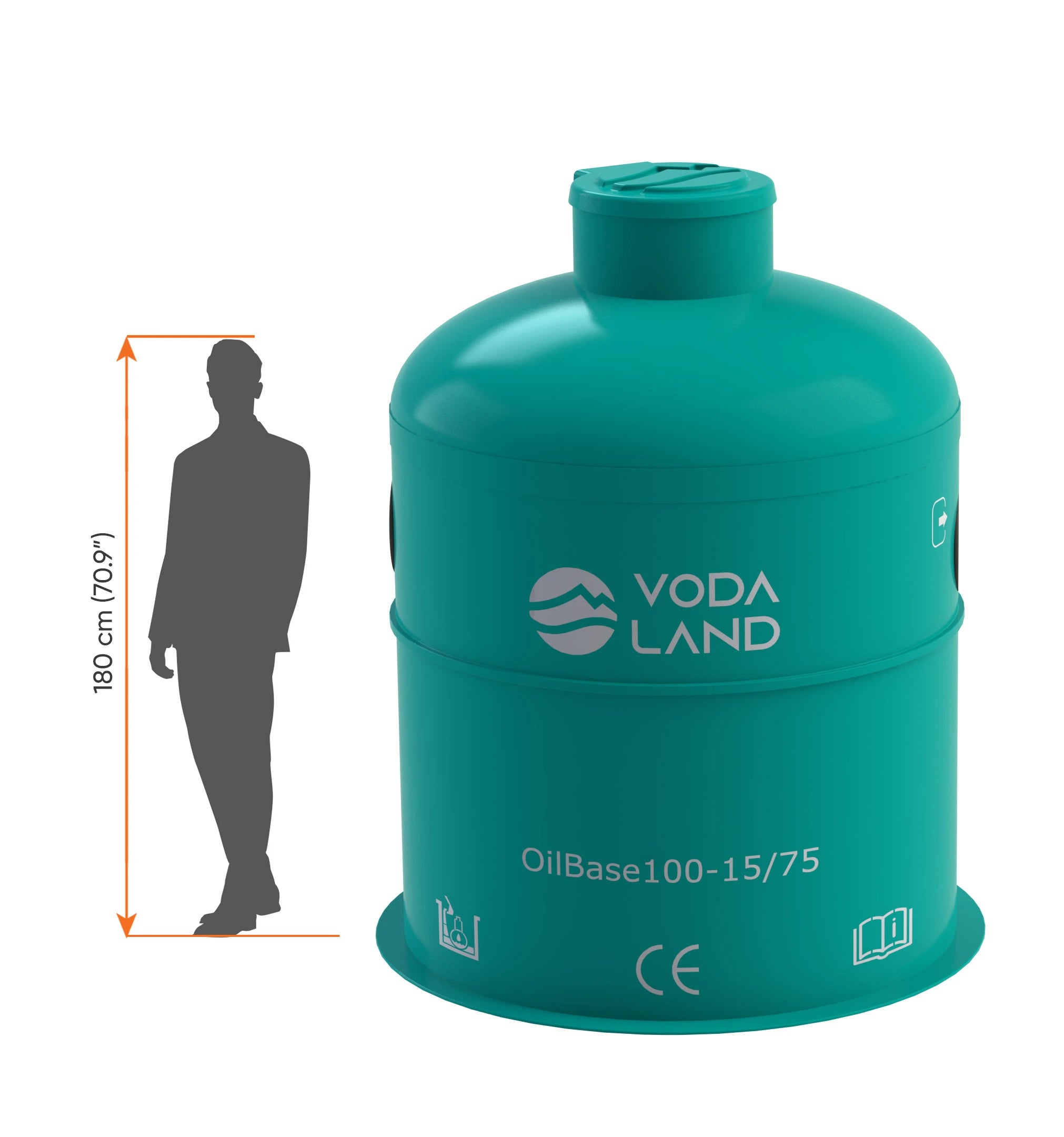 Separador de Hidrocarburos con BYPASS OilBase100-15/75 D1800 H2200 Ø315 con decantador 1500L