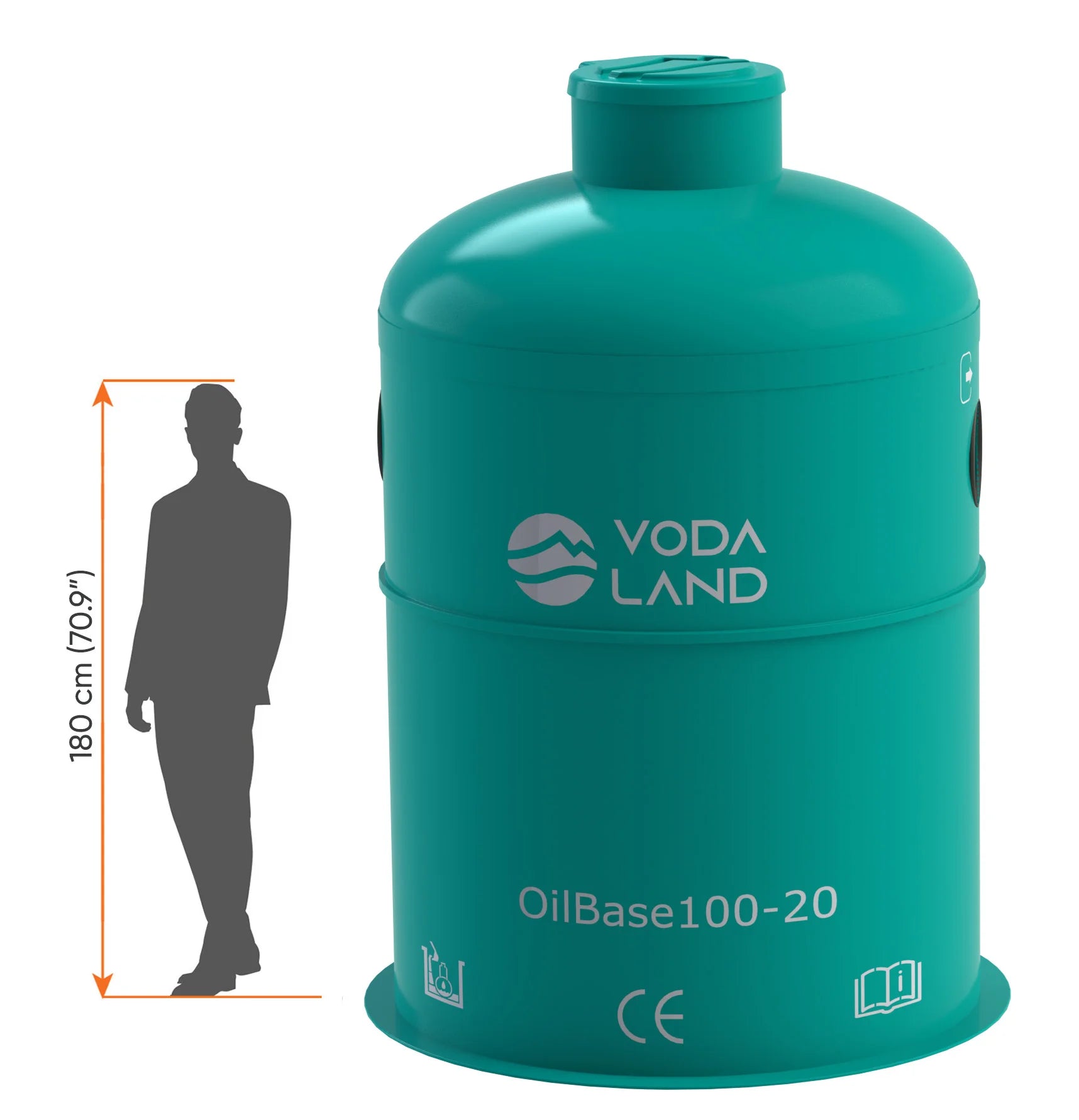 Separador de Hidrocarburos sin BYPASS OilBase100-20 l/s D1800 H2650 Ø200 con decantador 2000L