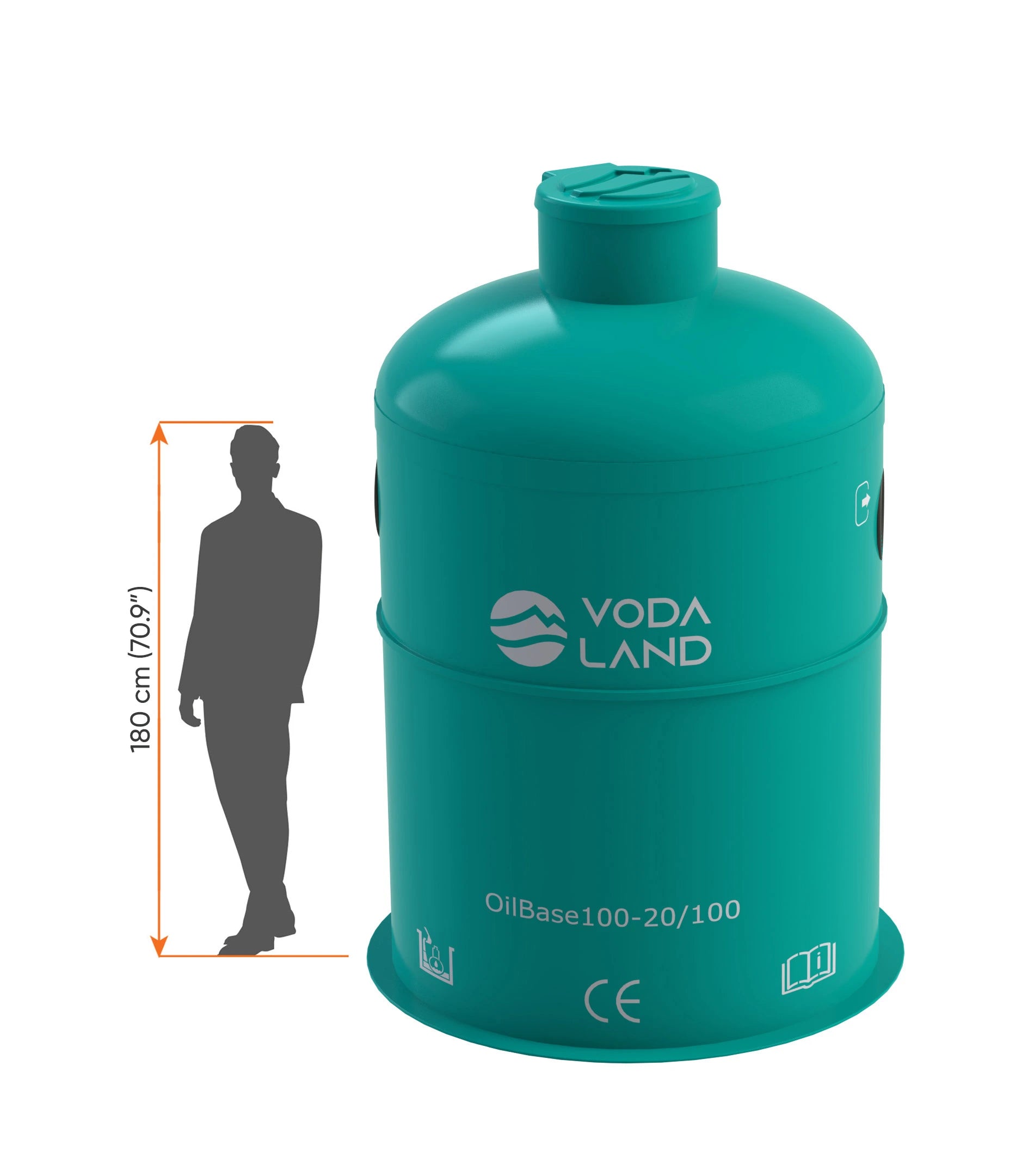 Separador de Hidrocarburos con BYPASS OilBase100-20/100 D1800 H2650 Ø315 con decantador 2000L
