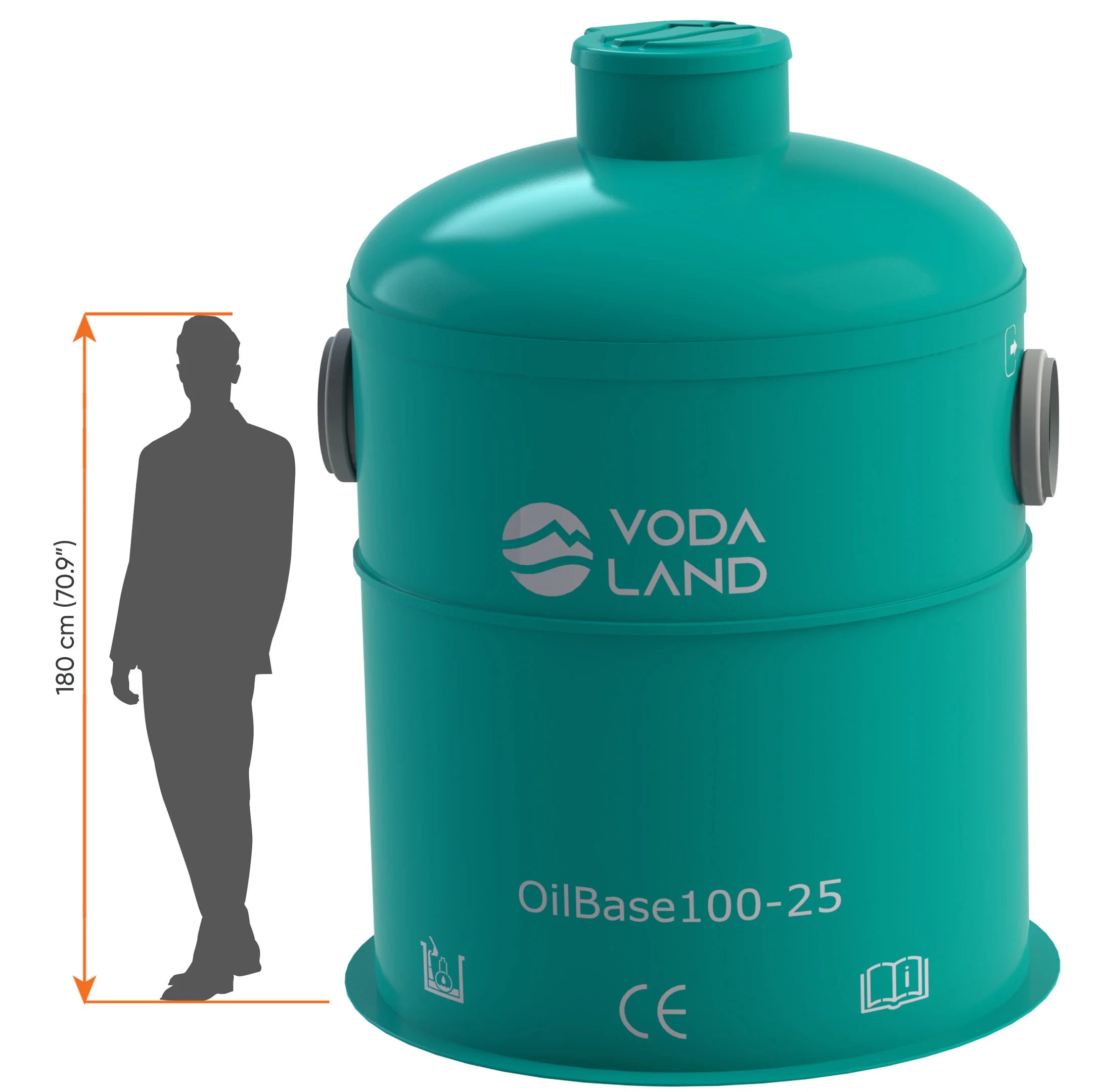 Separador de Hidrocarburos sin BYPASS OilBase100-25 l/s D2000 H2550 Ø250 con decantador 2500L