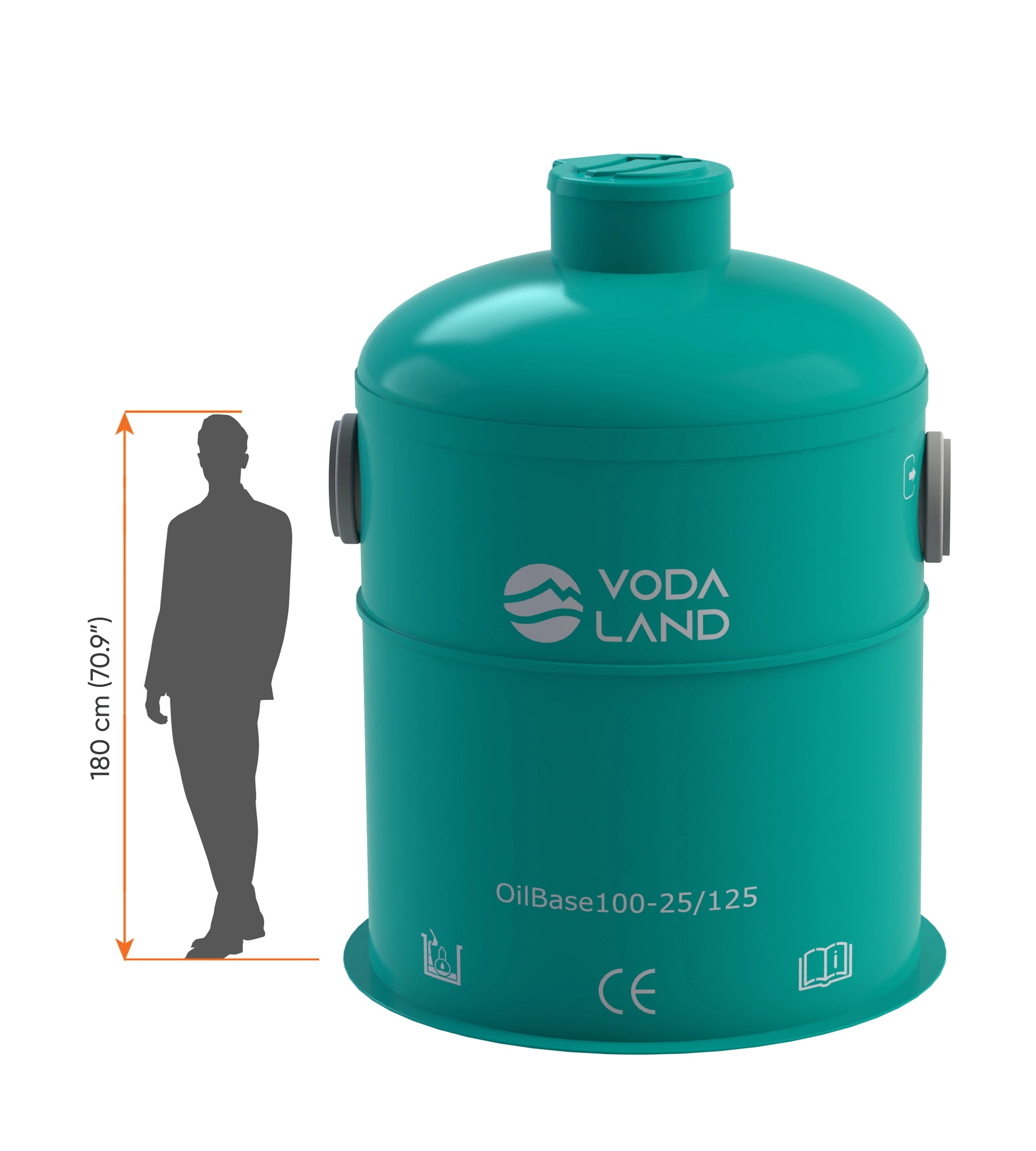 Separador de Hidrocarburos con BYPASS OilBase100-25/125 D2000 H2550 Ø400 con decantador 2500L