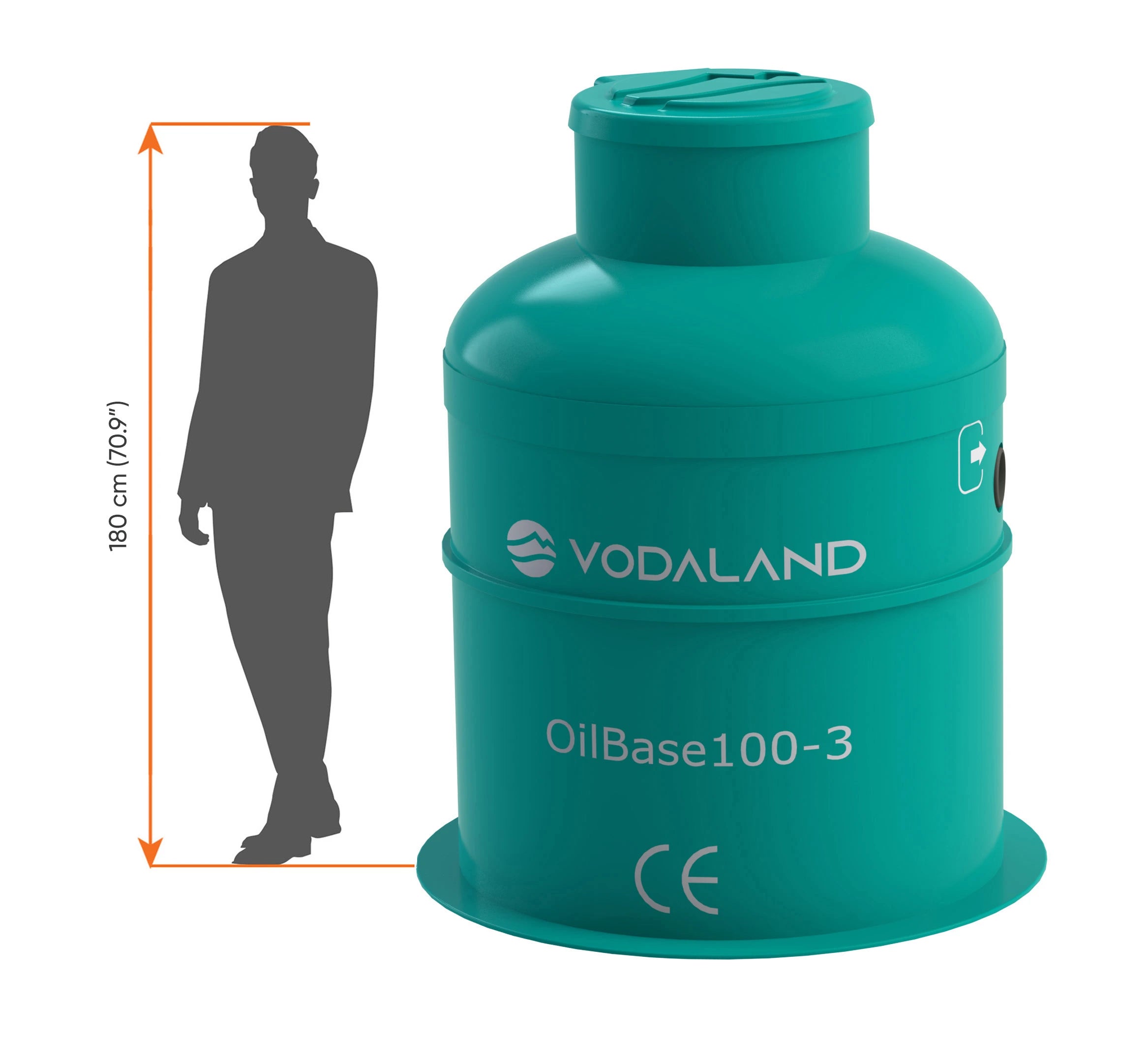 Separador de Hidrocarburos sin BYPASS OilBase100-3 l/s D1200 H1850 Ø110 con decantador 300L