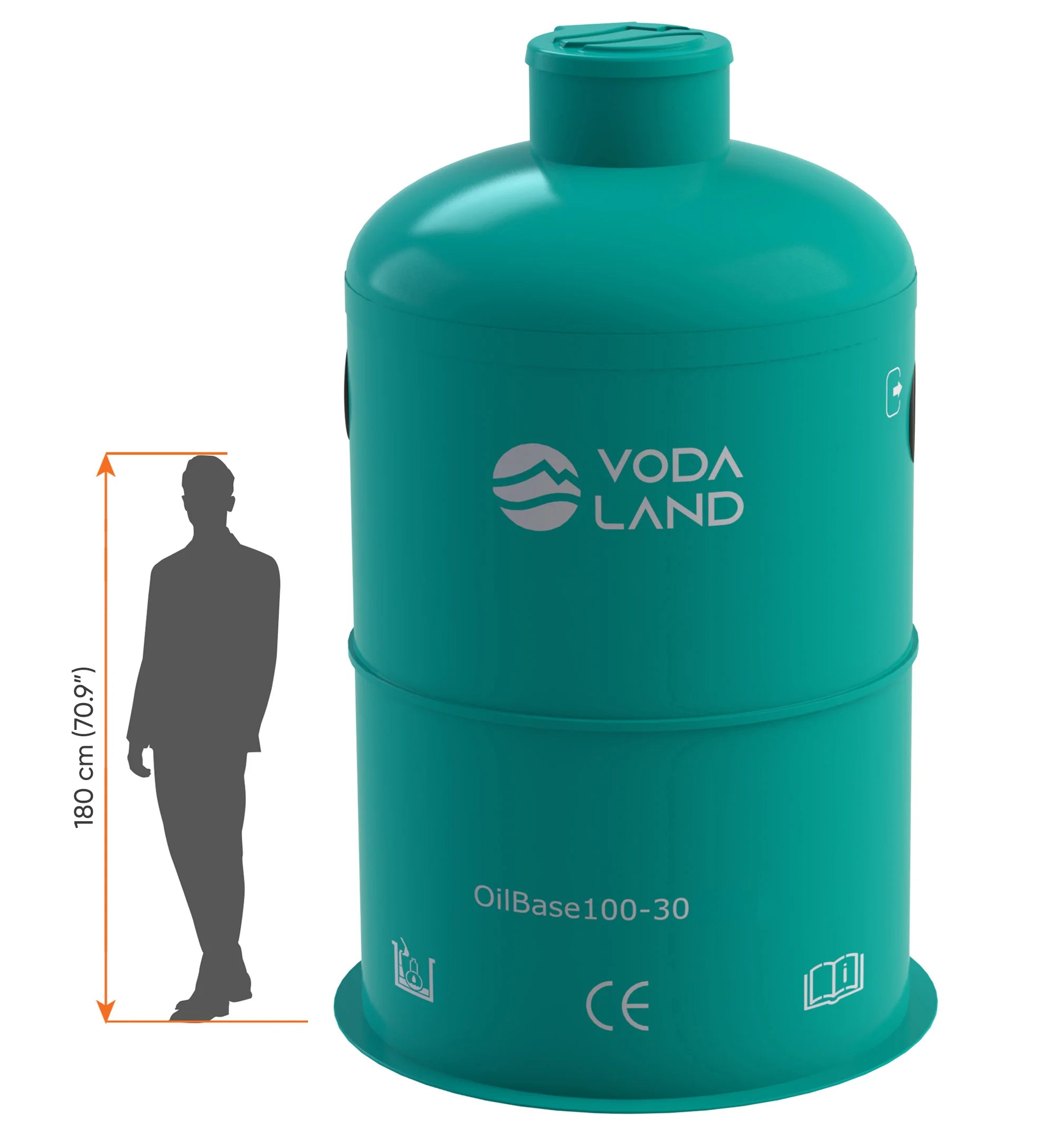 Separador de Hidrocarburos sin BYPASS OilBase100-30 l/s D2000 H3100 Ø250 con decantador 3000L