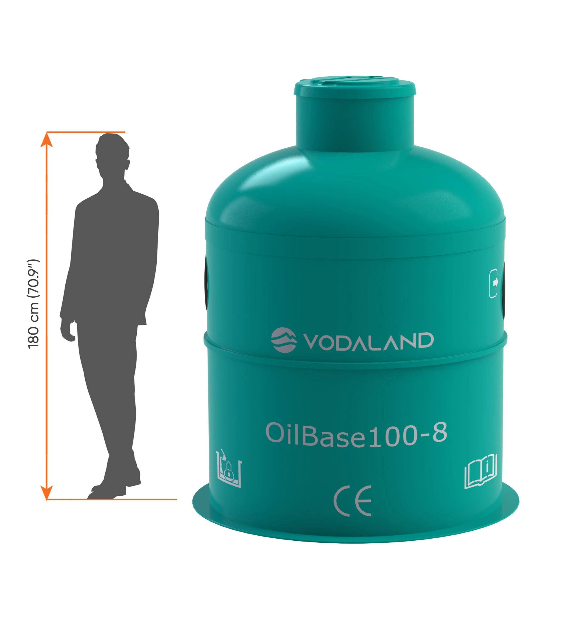 Separador de Hidrocarburos sin BYPASS OilBase100-8 l/s D1600 H2050 Ø160 con decantador 800L