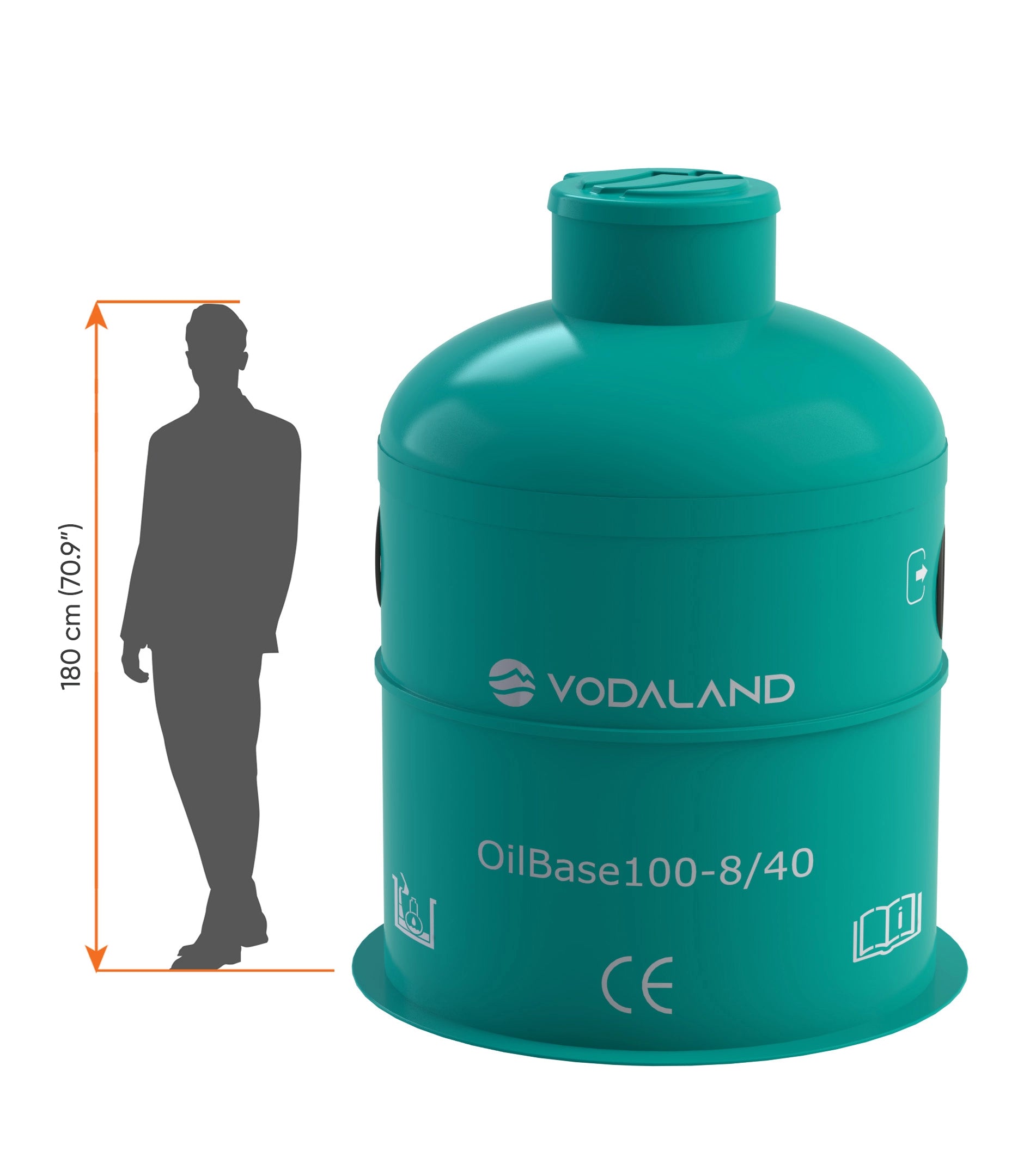 Separador de Hidrocarburos con BYPASS OilBase100-8/40 D1600 H2050 Ø315 con decantador 800L