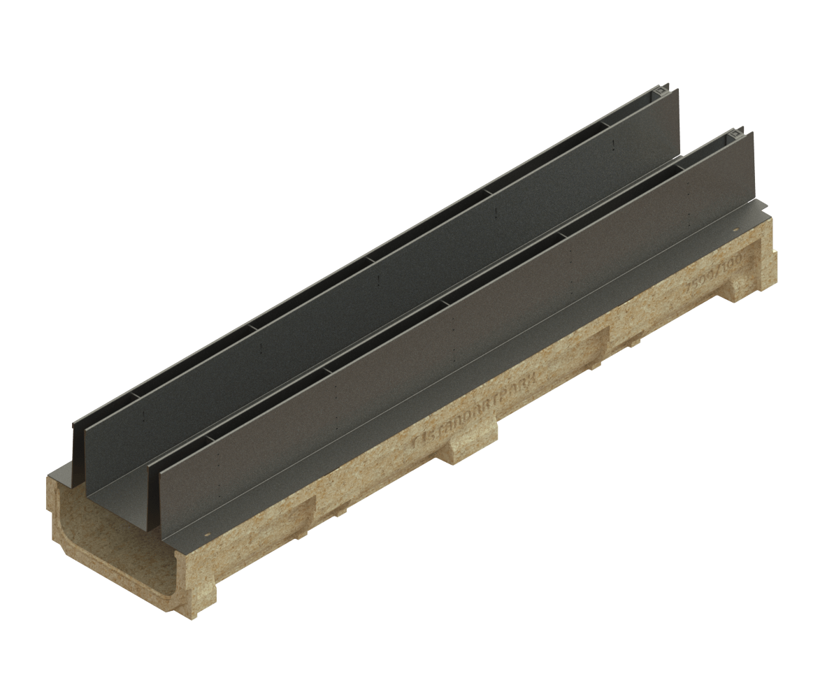 Canal de Hormigón Polímero BASE DN200 con DOBLE SLOT H100 de Acero Galvanizado